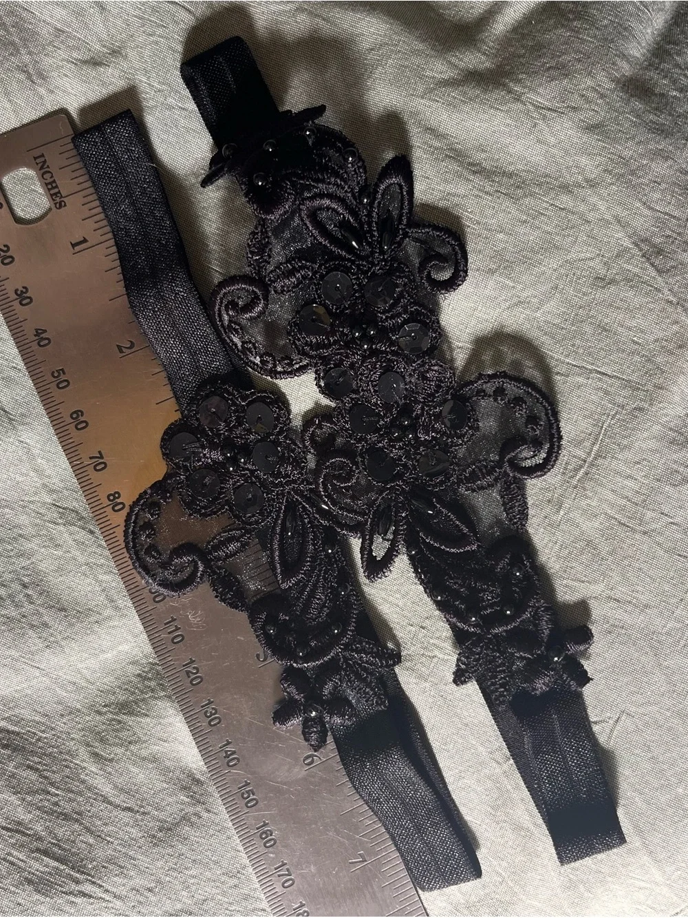 Black Beaded Flower Lace Wedding Garter Set